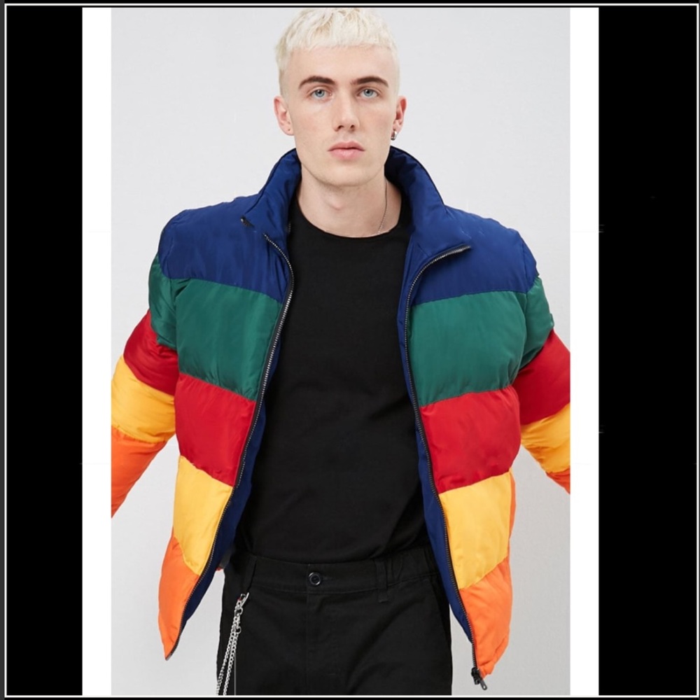 Rainbow retro color block coat forever 21